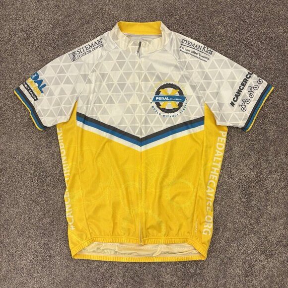 Primal Men's Cycling Full Zip Jersey Size M White Yellow Pedal The Cause EUC - Picture 2 of 14